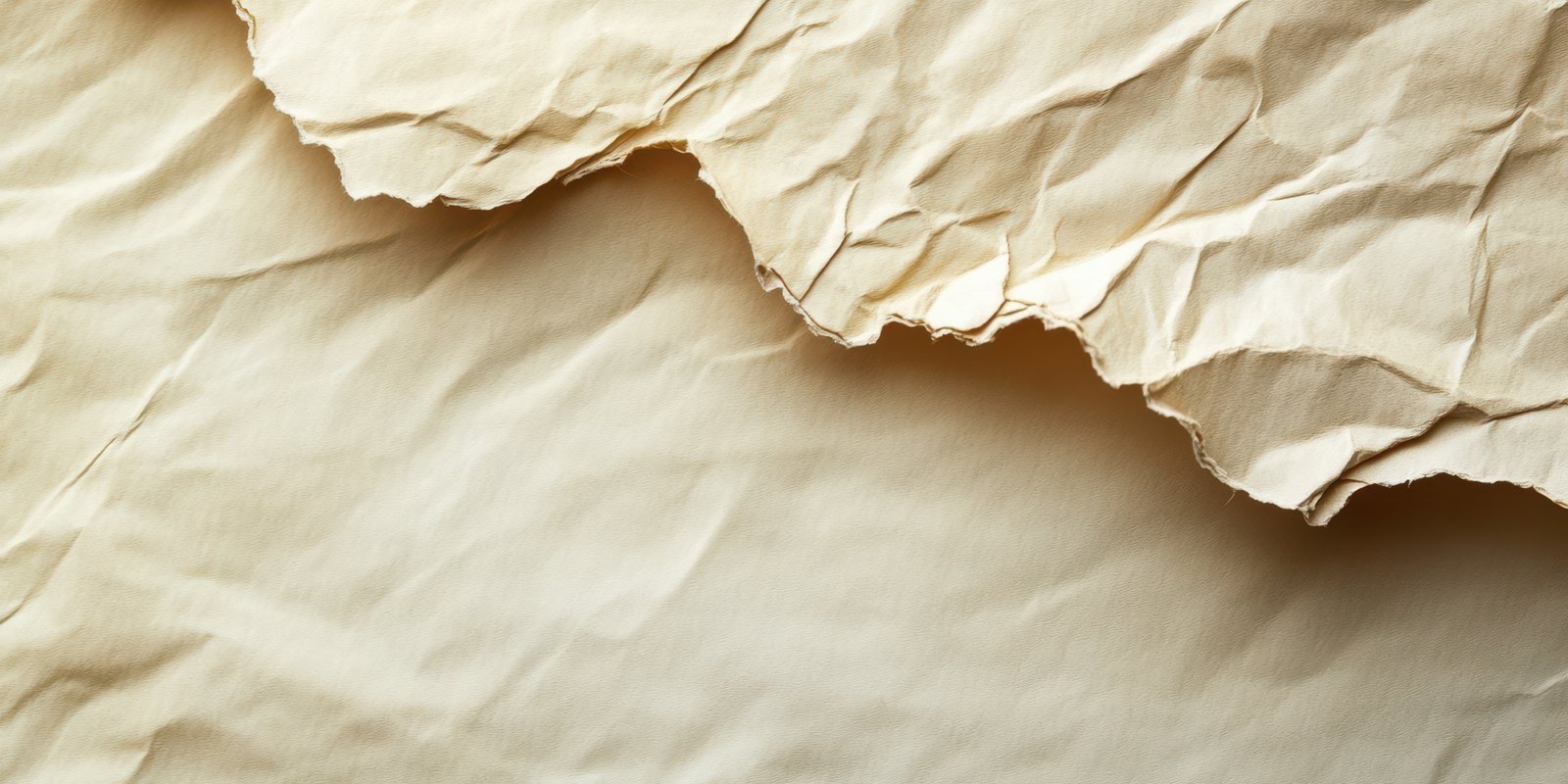 Crumpled beige paper texture with uneven edges on a neutral background for artistic expression